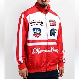 NEW Members Only Sport Mens Red White Racing Patch Windbreaker Jacket Size M